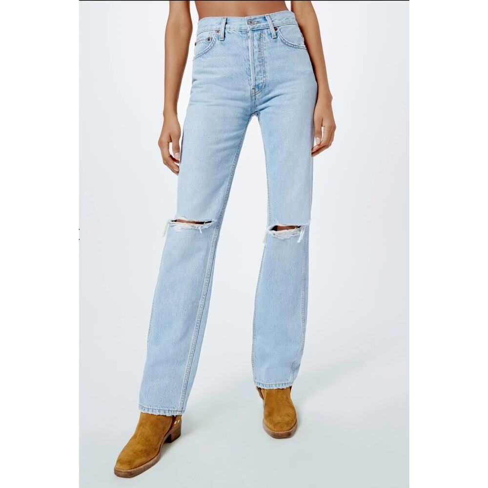 RE/DONE 90s High Rise Loose Jeans in Bleach Destroyed Size 28